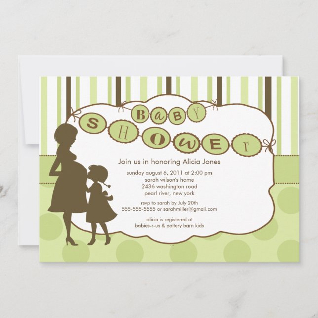 Invitación Verde neutral del género de Baby Shower de la mamá (Anverso)