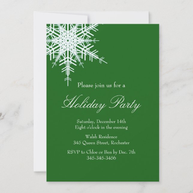 Invitación verde nevada a la fiesta de vacaciones (Anverso)