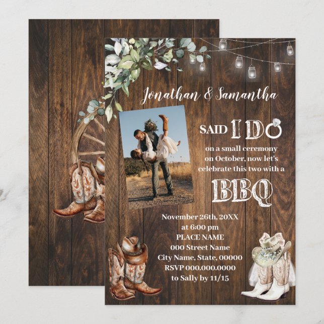 Invitación Verde Occidental Dije Sí BBQ Después de la Boda (Anverso / Reverso)