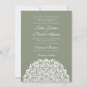Invitación Verde Oliva Caprichoso Mandala Floral Boda