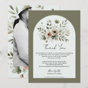 Invitación Verde Oliva Caqui Floral Acuarela Gracias