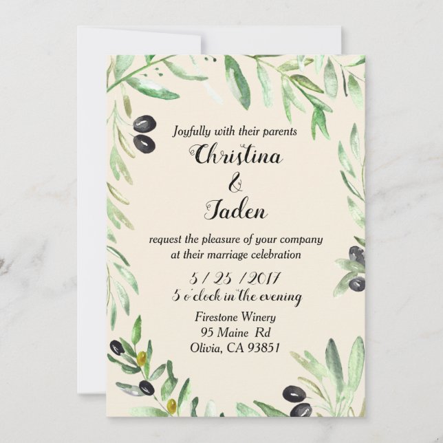 Invitación verde oliva del boda (Anverso)