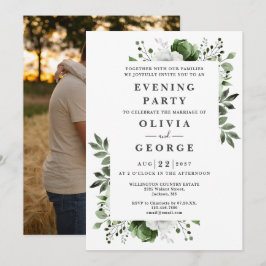 Invitación Verde Oliva Floral Boda Tarde Nocturna Foto