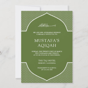 Invitación Verde Oliva Marroquí Islámico Musulmán Aqiqah