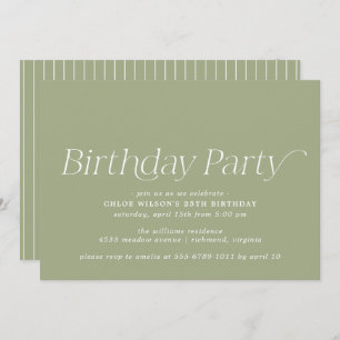 Invitación Verde oliva   Mínimo Simple Cualquier Cumpleaños D