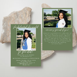 Invitación Verde Oliva Simple 2 Graduación Foto Script