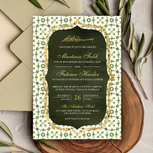 Invitación Verde Oliva y Dorado Teja Islámica Marroquí Boda