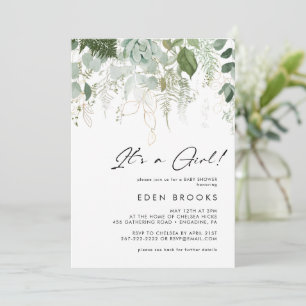 Invitación Verde & Oro Es Una Niña Todo En Uno Baby Shower