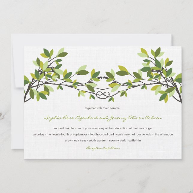 Invitación Verde oscuro con amor Árboles de verano Boda (Anverso)