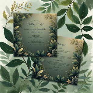 Invitación verde oscuro elegante boda de naturaleza todo en u