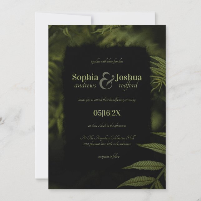Invitación Verde oscuro gótico deja ayuno Boda negro (Anverso)