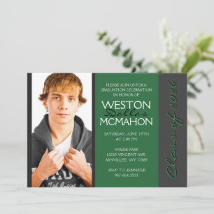 Invitación Verde oscuro y gris con raya diplomado de foto