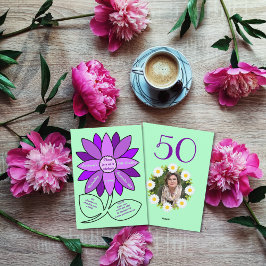 Invitación Verde pálido 50 cumpleaños Sencillo Girasol Púrpur