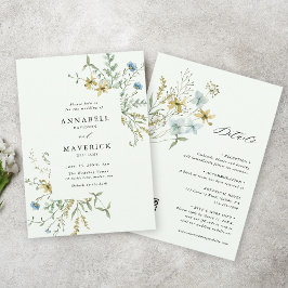 Invitación Verde pálido todo en un Boda Delicado de Flor Silv