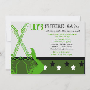 Invitación verde para Futuro Rocker Baby Shower