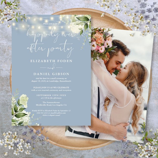 Invitación Verde para Siempre Bodorrio a Escondidas Foto (Greenery Happily Ever After Eloped Wedding Photo Invitation)