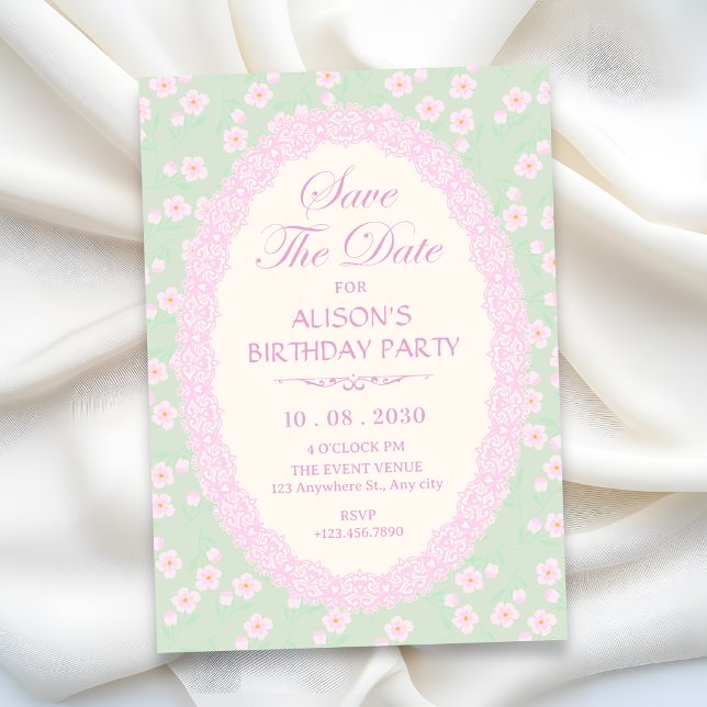 Invitación Verde pastel floral rosa  (Subido por el creador)