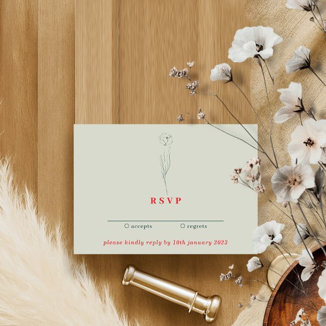 Invitación Verde Rojo Boho Esencial Responder amablemente Flo (Subido por el creador)