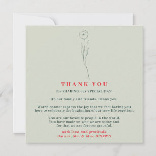 Invitación Verde Rojo Boho Indie gracias Flor Pequeña