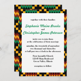 Invitación Verde, Rojo oscuro, Ropa de Kente amarillo