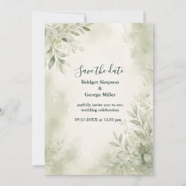Invitación Verde Romántico de Bodas con Salvia y Eucalipto