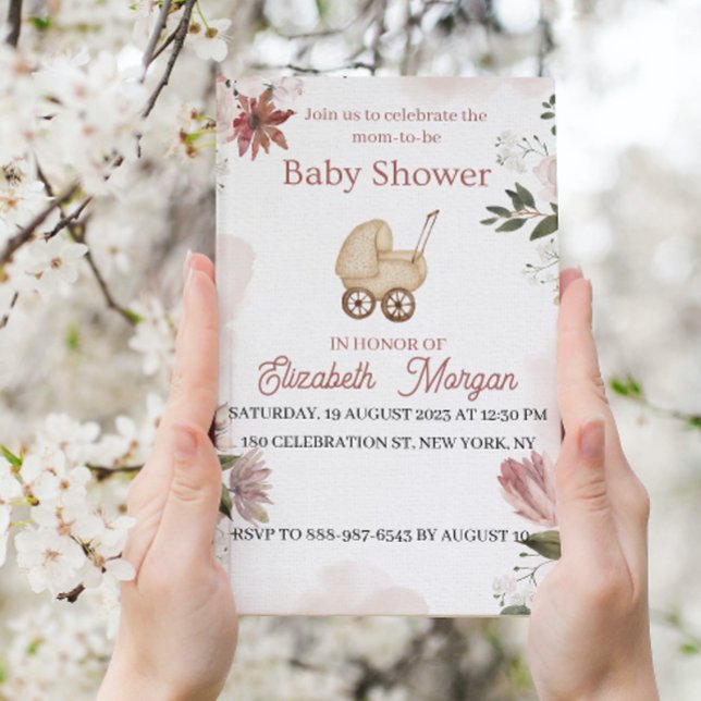 Invitación Verde rosa con Baby Shower de jardín de flores (Subido por el creador)