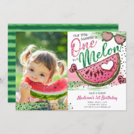 Invitación Verde Rosa Cute En Una Foto De Cumpleaños De Melón