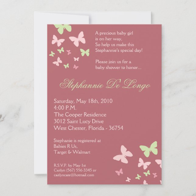invitación verde rosada de Baby Shower de la (Anverso)