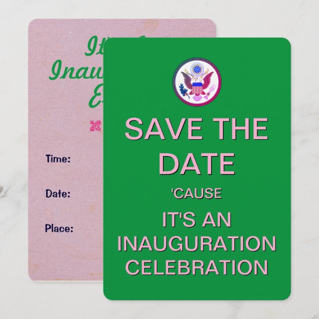 Invitación verde rosada del día de la inauguración (Anverso / Reverso)