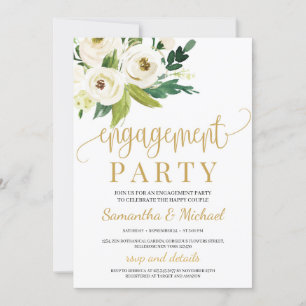 Invitación Verde rosales blancas compromiso de oro floral