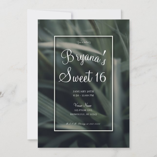 Invitación Verde Rústico Cumpleaños Dulces 16 Primavera Hierb (Anverso)