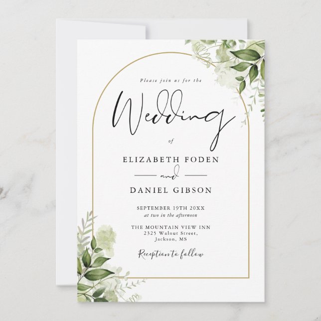 Invitación Verde Rústico Elegante Boda del Monograma del Arco (Anverso)
