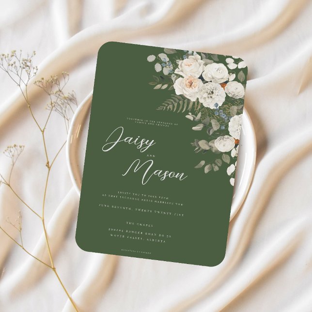 Invitación Verde sabio- Elegante boda botánico floral blanco (Subido por el creador)