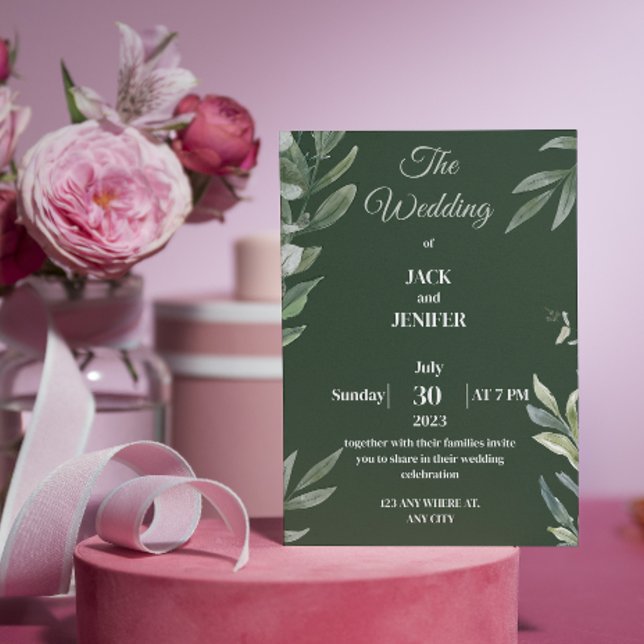 Invitación Verde sabio moderno con Boda blanco simple (Subido por el creador)
