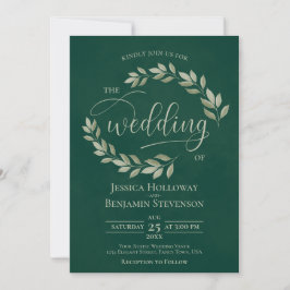 Invitación Verde sabio ruso deja a Boda verde esmeralda