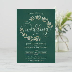 Invitación Verde sabio ruso deja a Boda verde esmeralda