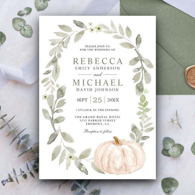 Invitación Verde sabio ruso deja Boda de calabaza blanca (Subido por el creador)