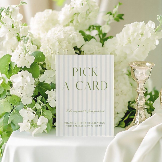 Invitación Verde sabio y azul escoge un Rótulo de Boda de tar (Sage Green & Blue Pick a Card Wedding Sign)