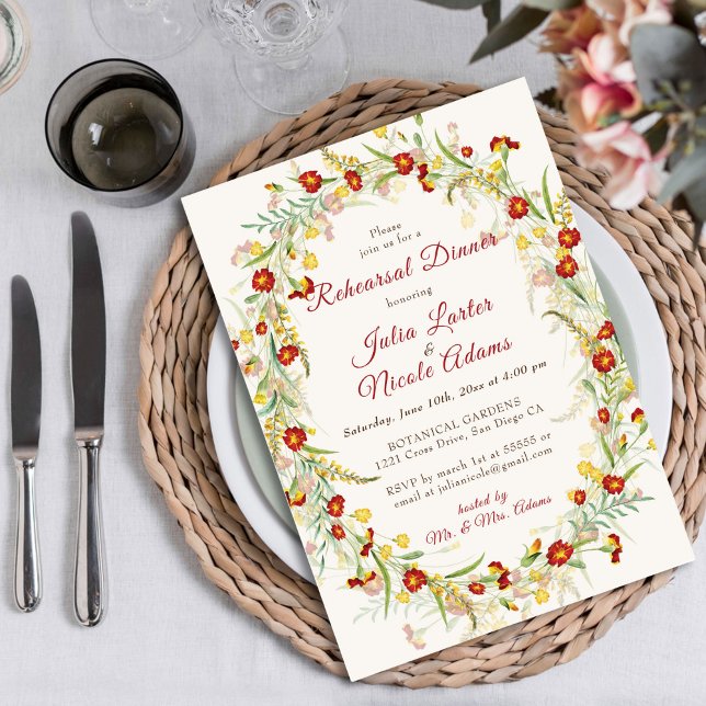 Invitación Verde Salvia Amarillo Flor Silvestre Cena de Ensay (Subido por el creador)