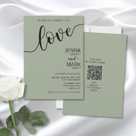 Invitación Verde Salvia Amor Negro Letra Minimalista Boda