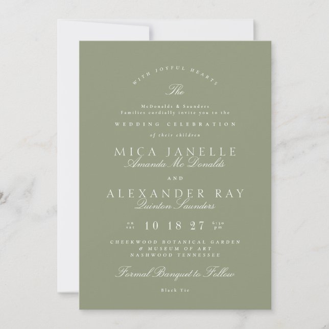 Invitación Verde salvia | Boda formal clásico elegante (Anverso)