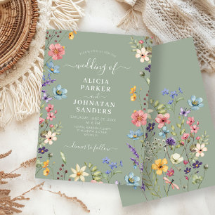 Invitación Verde salvia boho flor silvestre rústica boda flor