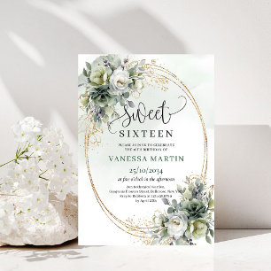 Invitación Verde Salvia Boho Sweet Sixteen Verde D