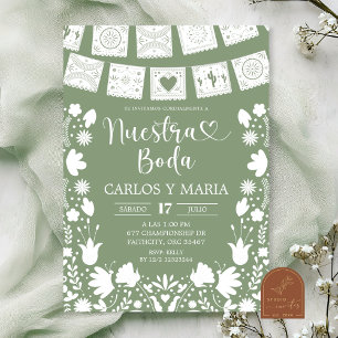 Invitación Verde Salvia Boho Talavera Mexicana Nuestra Boda