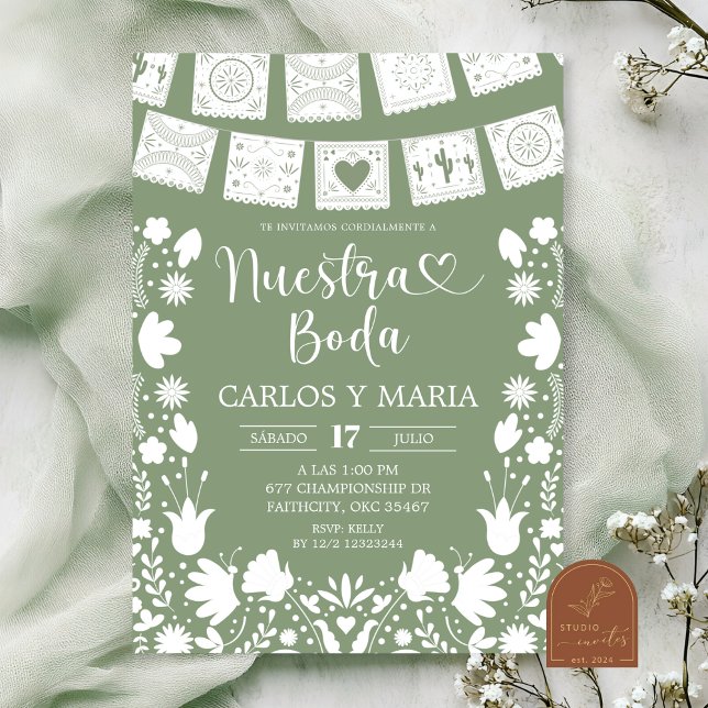 Invitación Verde Salvia Boho Talavera Mexicana Nuestra Boda (Subido por el creador)