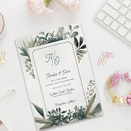 Invitación Verde Salvia Botánica Elegante Verde de Boda