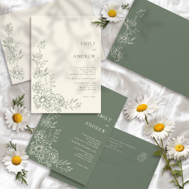 Invitación Verde Salvia Chic Botánico Garden de Novia con Mar