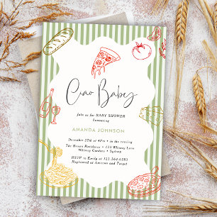 Invitación Verde Salvia Ciao Baby Pizza Italiana Baby Shower