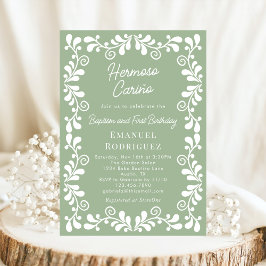 Invitación Verde Salvia Cielito Lindo Bautizo y Primer Cumple