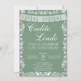 Invitación Verde Salvia  Cielito Lindo Fiesta Mexicana